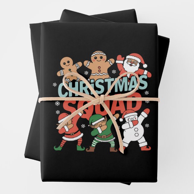 Christmas Squad Santa Dabbing Elf Family Matching  Wrapping Paper Sheets (In situ)