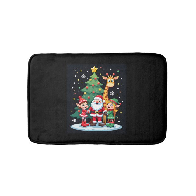 Christmas Squad Santa Giraffe Elf Dabbing Matching Bath Mat (Front)