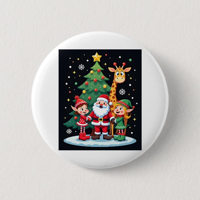 Christmas Squad Santa Giraffe Elf Dabbing Matching Button (Front)