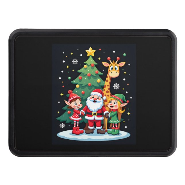 Christmas Squad Santa Giraffe Elf Dabbing Matching Hitch Cover (Front)
