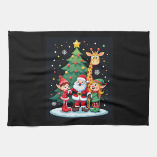 Christmas Squad Santa Giraffe Elf Dabbing Matching Kitchen Towel