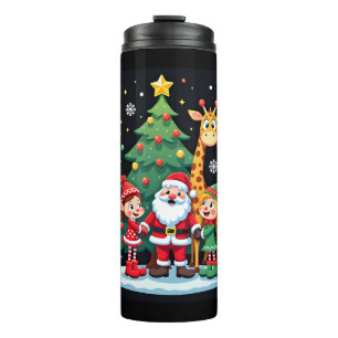 Christmas Squad Santa Giraffe Elf Dabbing Matching Thermal Tumbler