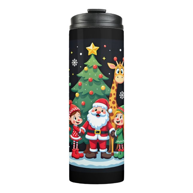 Christmas Squad Santa Giraffe Elf Dabbing Matching Thermal Tumbler (Front)