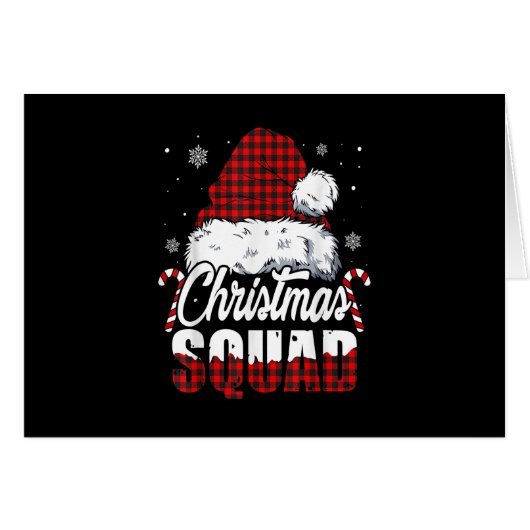 Christmas Squad Santa Hat Buffalo Plaid Red Funny Cards (Front Horizontal)