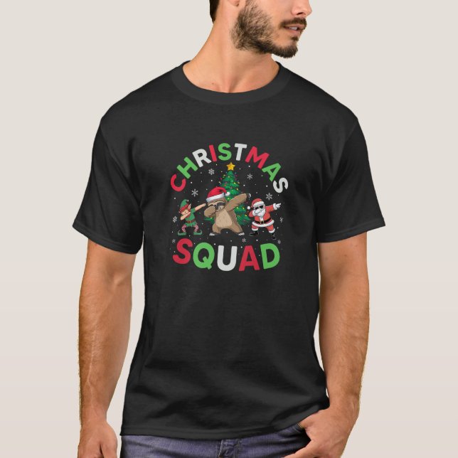 Christmas Squad Santa Sloth Elf Dabbing Matching P T-Shirt (Front)