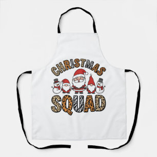Christmas Squad Santa Snowman Leopard Print Design Apron