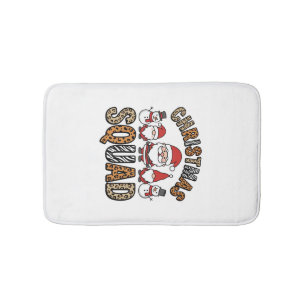 Christmas Squad Santa Snowman Leopard Print Design Bath Mat