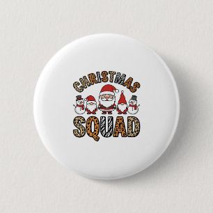 Christmas Squad Santa Snowman Leopard Print Design Button