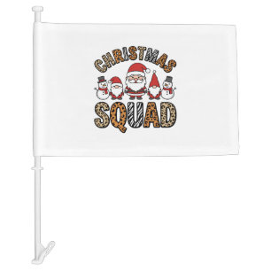 Christmas Squad Santa Snowman Leopard Print Design Car Flag