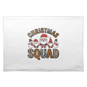Christmas Squad Santa Snowman Leopard Print Design Cloth Placemat