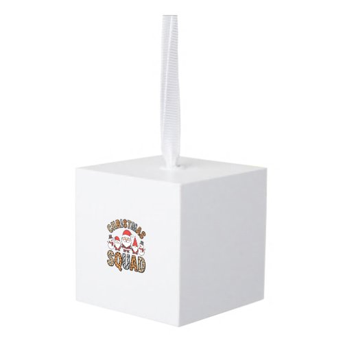 Christmas Squad Santa Snowman Leopard Print Design Cube Ornament