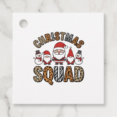 Christmas Squad Santa Snowman Leopard Print Design Favor Tags