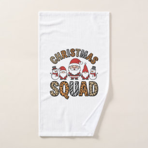 Christmas Squad Santa Snowman Leopard Print Design Hand Towel