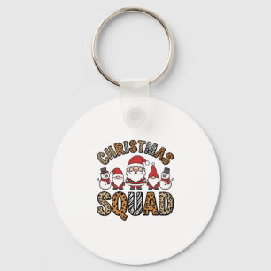 Christmas Squad Santa Snowman Leopard Print Design Keychain