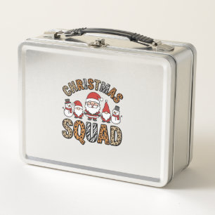 Christmas Squad Santa Snowman Leopard Print Design Metal Lunch Box