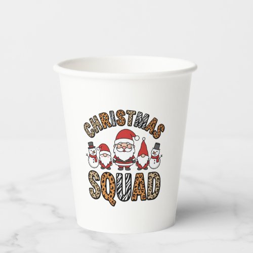 Christmas Squad Santa Snowman Leopard Print Design Paper Cups