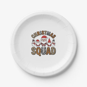 Christmas Squad Santa Snowman Leopard Print Design Paper Plates