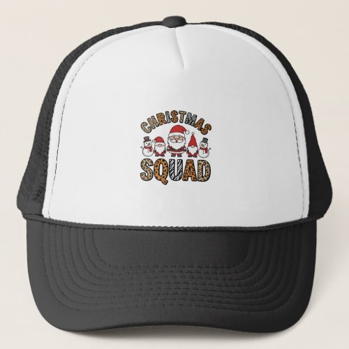 Christmas Squad Santa Snowman Leopard Print Design Trucker Hat