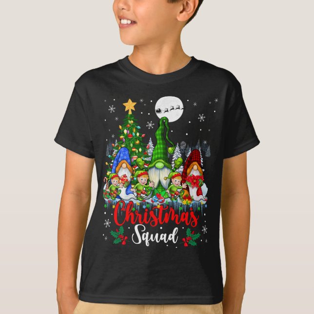 Christmas Squad Three Santa Elf Gnomes Xmas Tree L T-Shirt (Front)