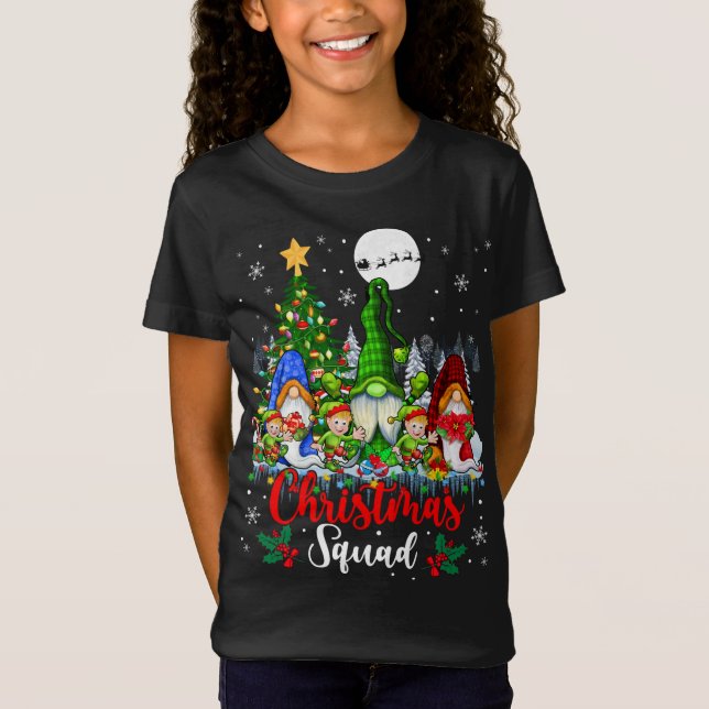 Christmas Squad Three Santa Elf Gnomes Xmas Tree L T-Shirt (Front)