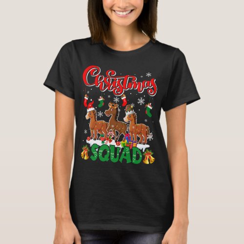 Christmas Squad Three Santa Reindeer Elf Horses Fa T_Shirt