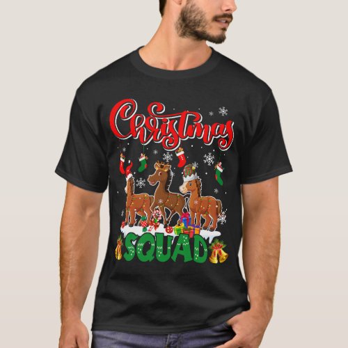 Christmas Squad Three Santa Reindeer Elf Horses Fa T_Shirt