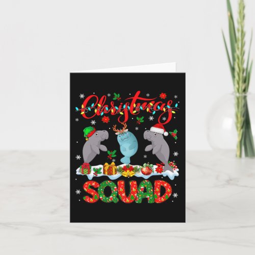 Christmas Squad Three Santa Reindeer Elf Manatees  Card