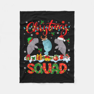 Christmas Squad Three Santa Reindeer Elf Manatees Fleece Blanket