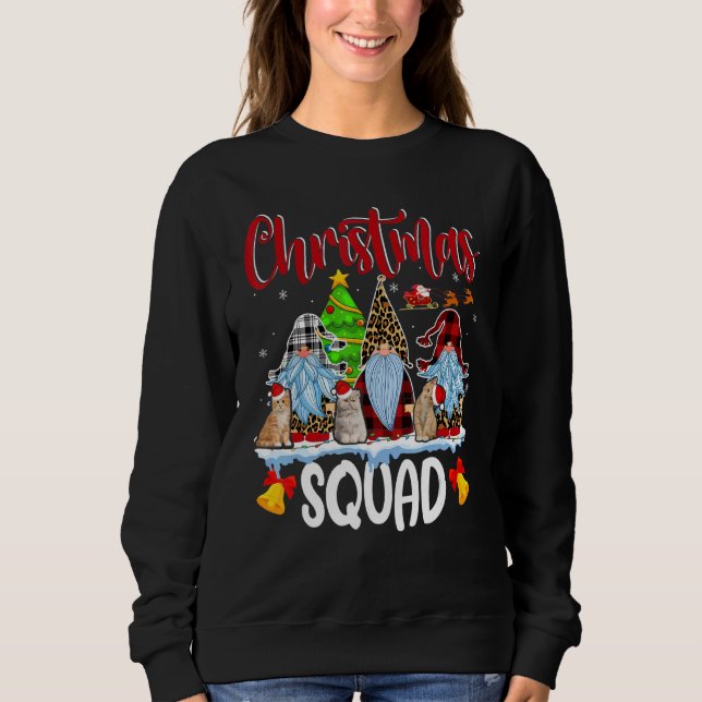 Christmas Squad White Leopard Red Plaid Gnomes Cat Sweatshirt (Front)