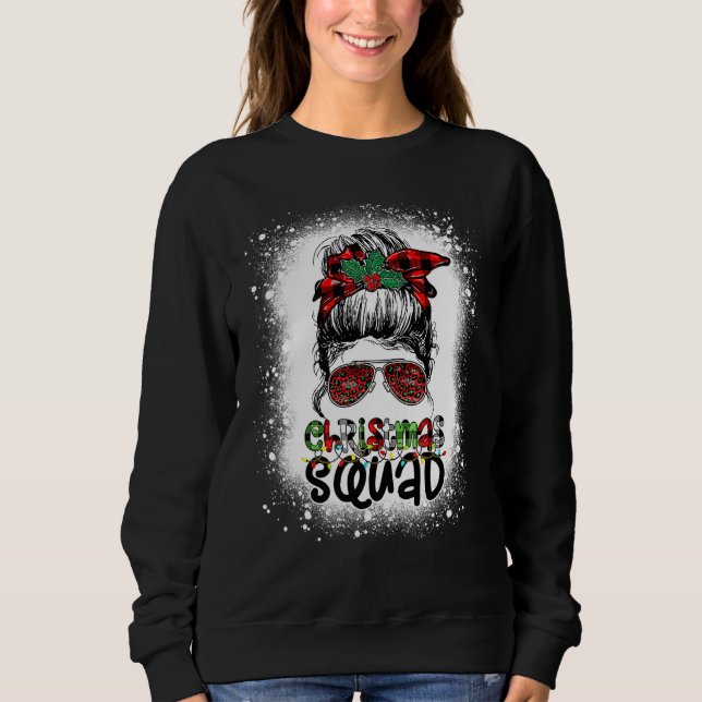 Christmas Squad Xmas Tree Lights Leopard Messy Bun Sweatshirt (Front)
