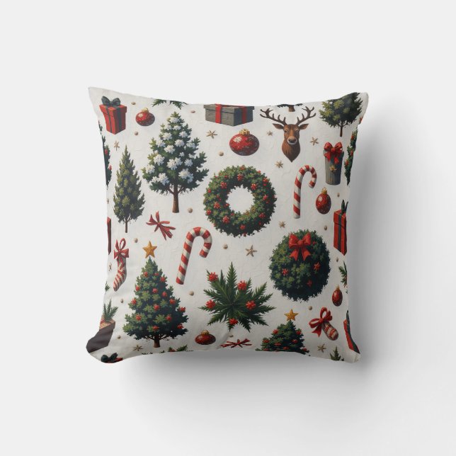 Christmas square cushion, wreath shape throw pillow (Front)