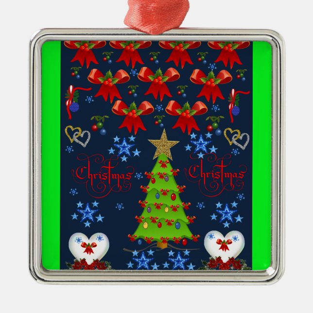 Christmas square premium ornament dk blue green (Front)