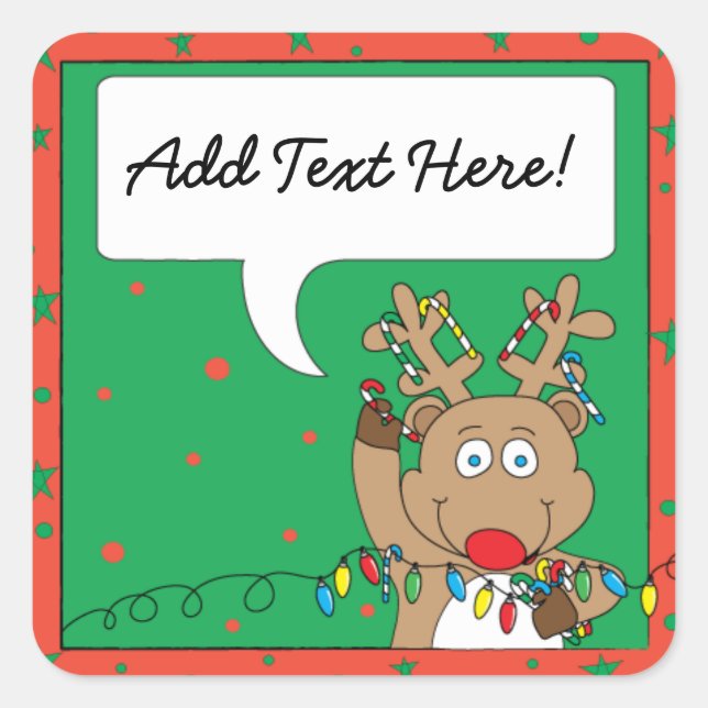 Christmas Square Stickers Reindeer Personalize (Front)