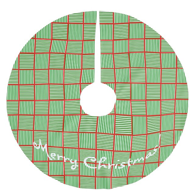 Christmas Squares Green n Red Brushed Polyester Tree Skirt (Front)