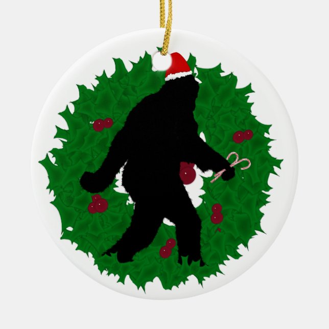 Christmas Squatchin' Ceramic Ornament (Front)
