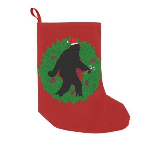 Christmas Squatchin with Wreath Small Christmas Stocking