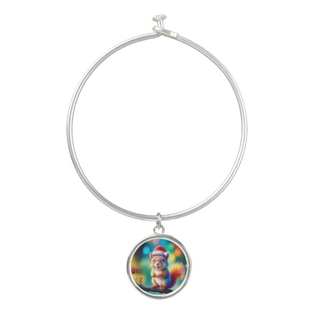 Christmas Squirrel As Santa Claus Design-56765 Bangle Bracelet (Front)
