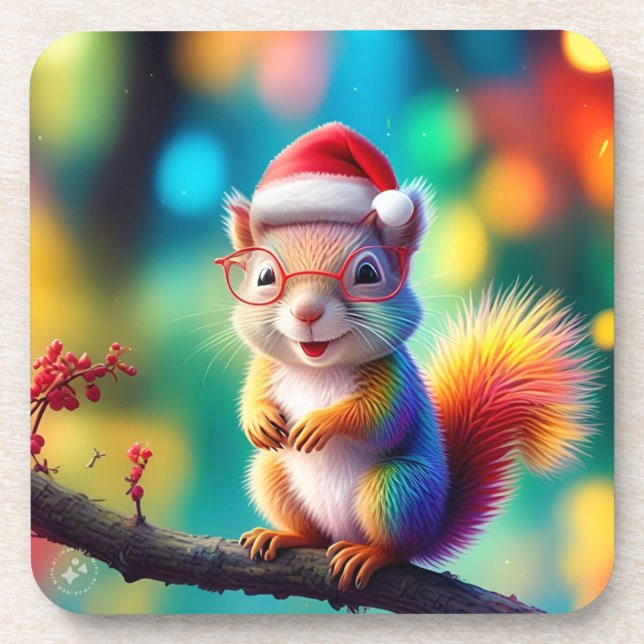Christmas Squirrel As Santa Claus Design-56765 Beverage Coaster (Front)