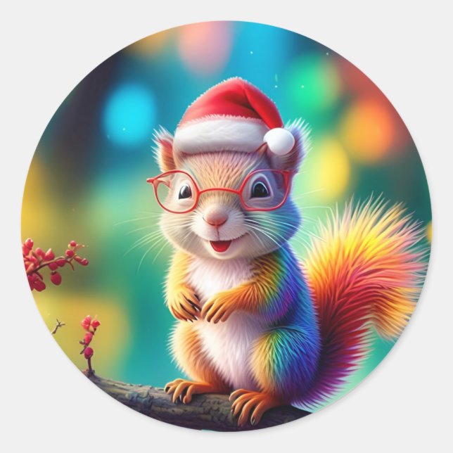 Christmas Squirrel As Santa Claus Design-56765 Classic Round Sticker (Front)