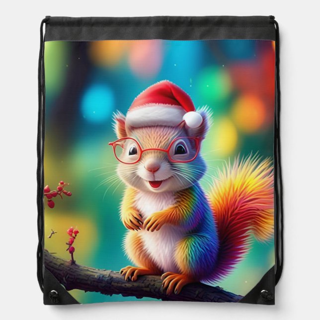 Christmas Squirrel As Santa Claus Design-56765 Drawstring Bag (Front)