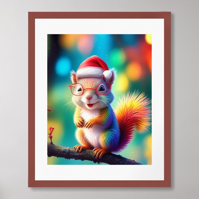 Christmas Squirrel As Santa Claus Design-56765 Framed Art (Framed Front)