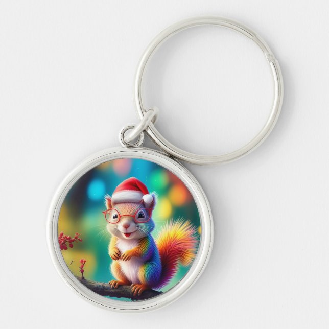 Christmas Squirrel As Santa Claus Design-56765 Keychain (Front)
