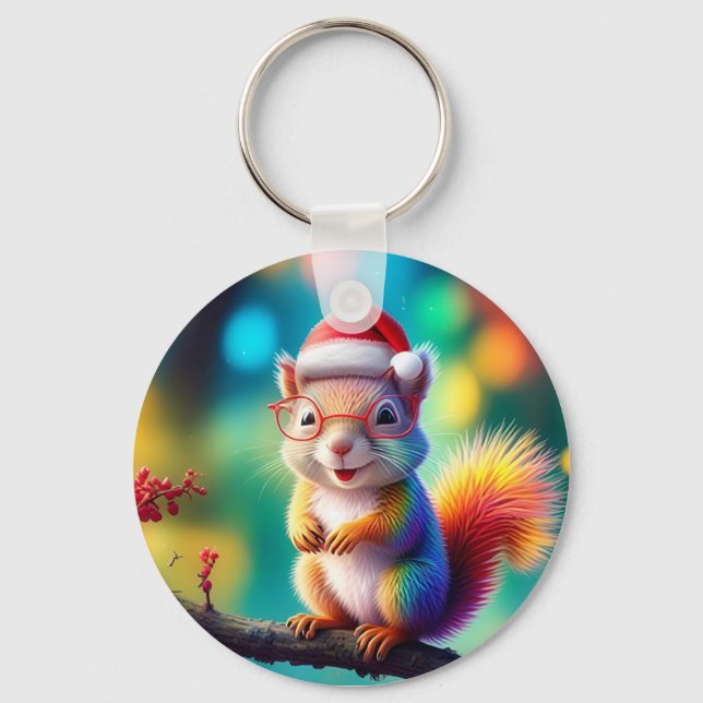 Christmas Squirrel As Santa Claus Design-56765 Keychain (Front)