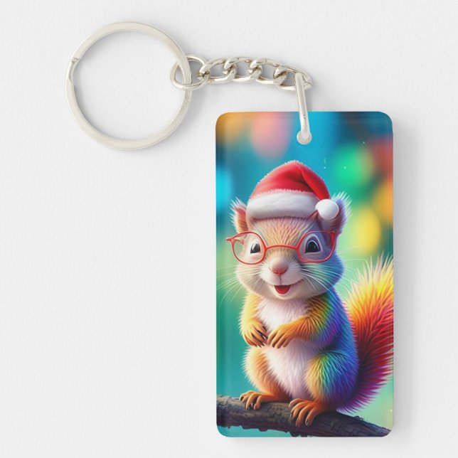 Christmas Squirrel As Santa Claus Design-56765 Keychain (Front)