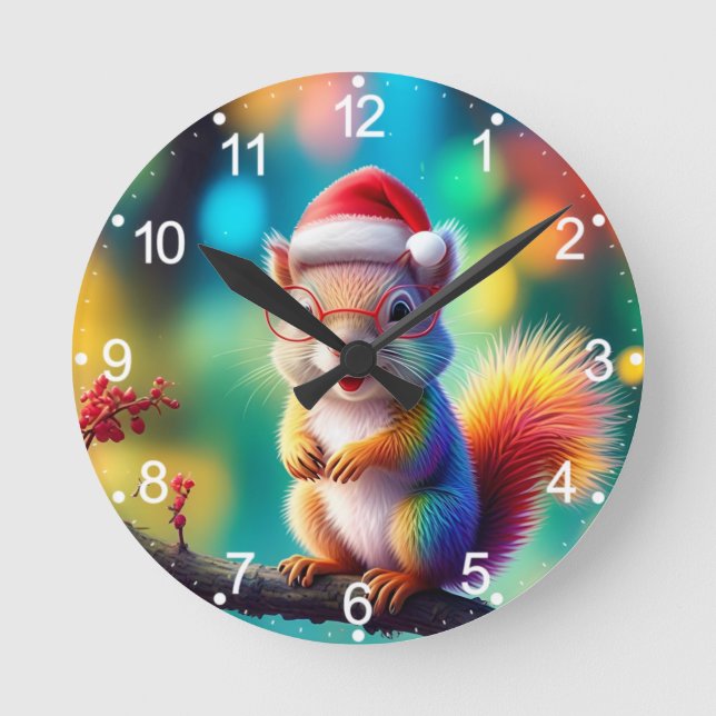 Christmas Squirrel As Santa Claus Design-56765 Round Clock (Front)
