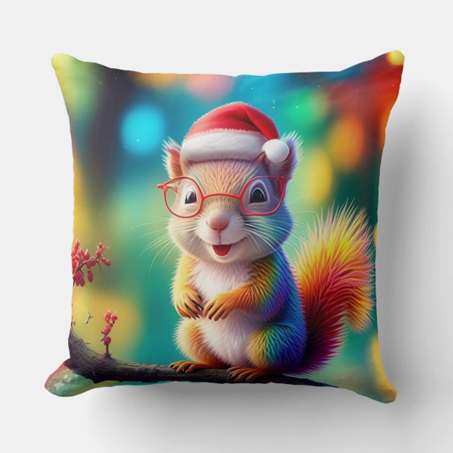 Christmas Squirrel As Santa Claus Design-56765 Throw Pillow (Front)