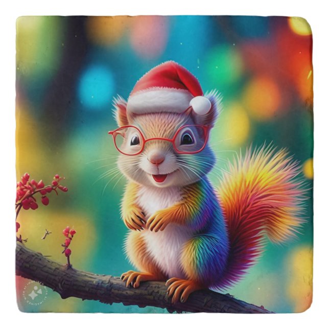 Christmas Squirrel As Santa Claus Design-56765 Trivet (Front)