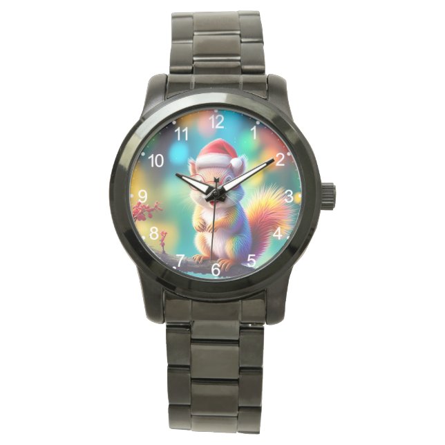 Christmas Squirrel As Santa Claus Design-56765 Watch (Front)