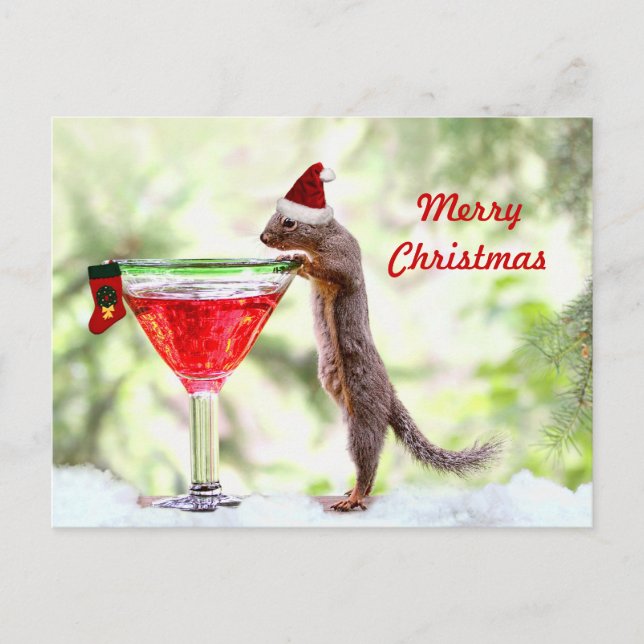 Christmas Squirrel at Happy Hour Holiday Postcard (Front)