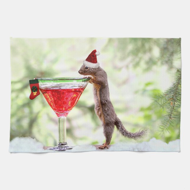 Christmas Squirrel at Happy Hour Kitchen Towel (Horizontal)